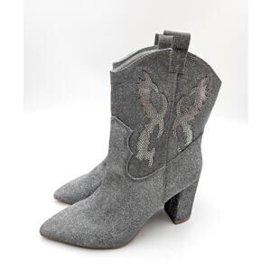 Mia Gypsi Rhinestone Western Ankle Boots Women's Silver Size US7.5M EU38